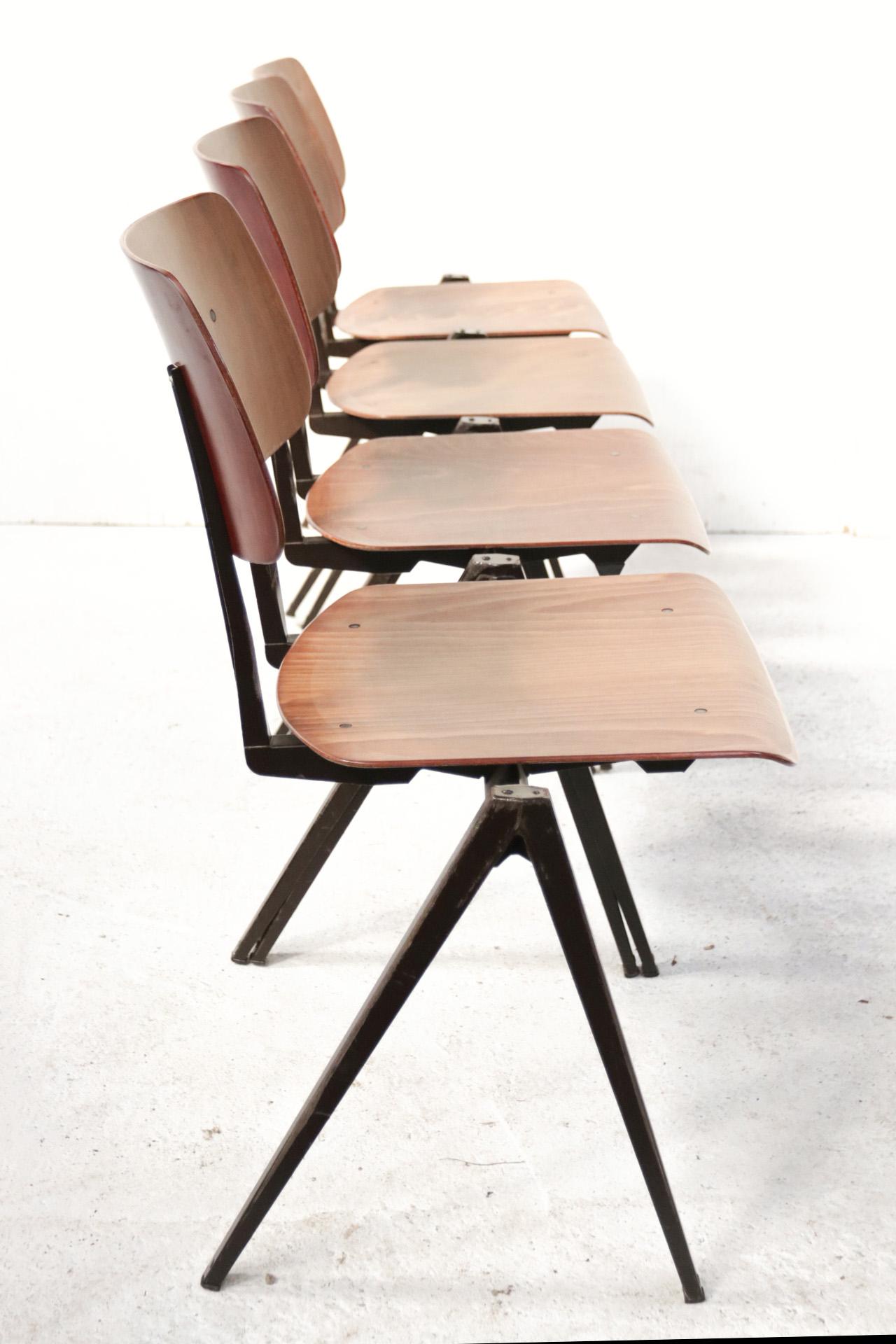 Dutch Industrial Design Prouve Style School Chairs S21 Compas Galvanitas For Sale 5