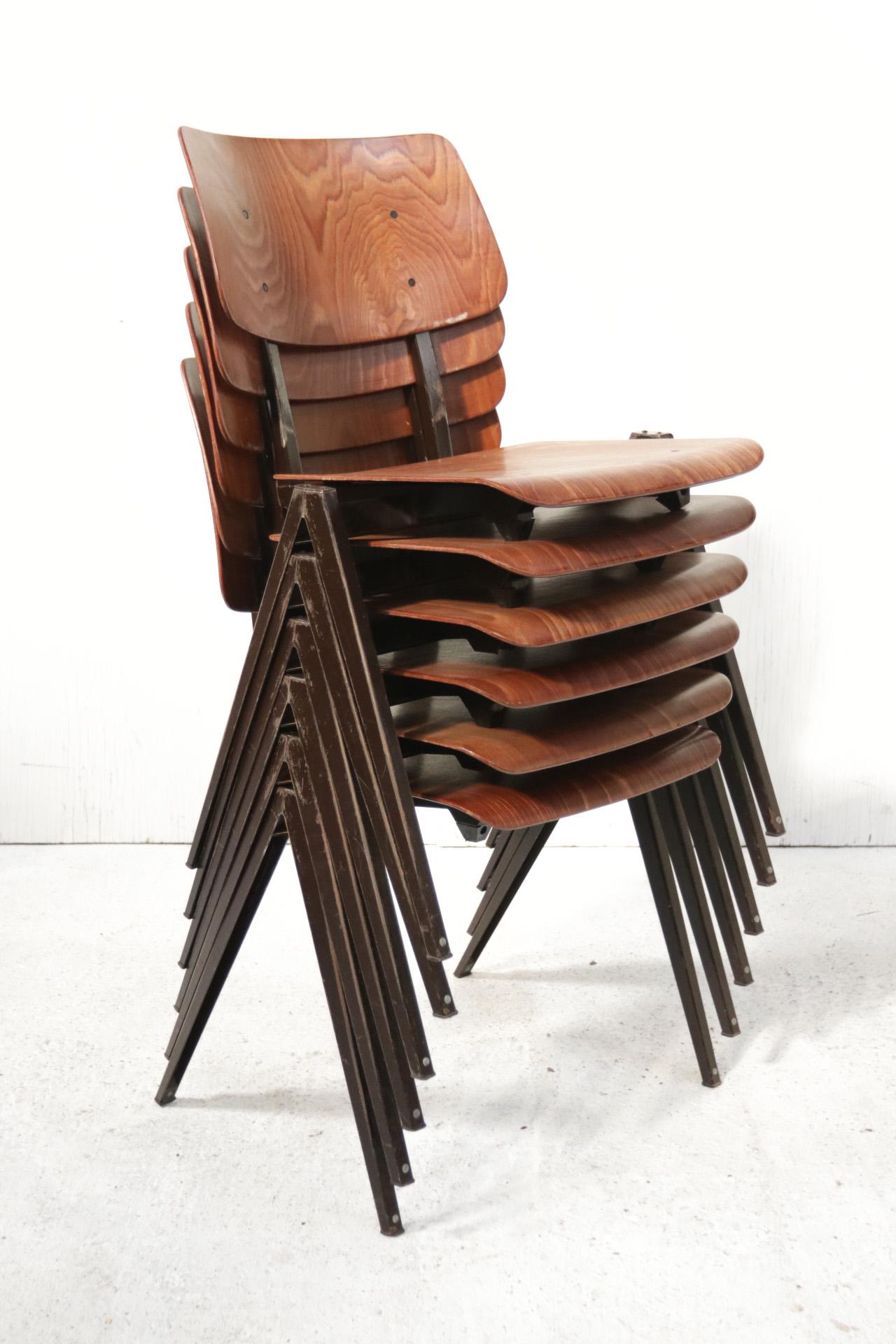 Metal Dutch Industrial Design Prouve Style School Chairs S21 Compas Galvanitas For Sale