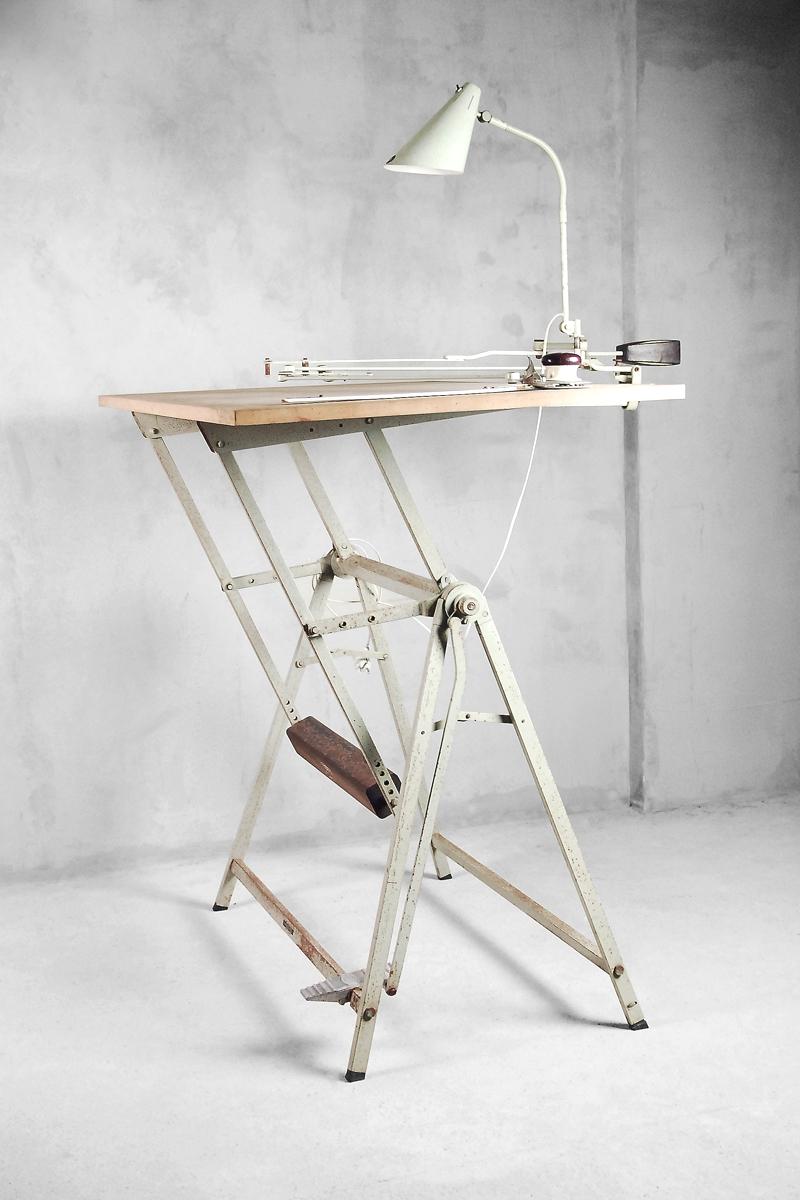 Dutch Industrial Drawing Table with Lamp and Drafting Machine by Rotanex, 1950s 9