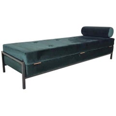 Used Dutch Industrial Green Velvet Midcentury Convertible Daybed, Sofa or Sleeper