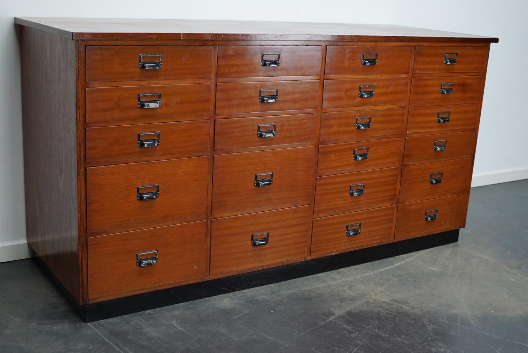 Dutch Industrial Mahogany Apothecary Cabinet, Mid-20th Century For Sale 1