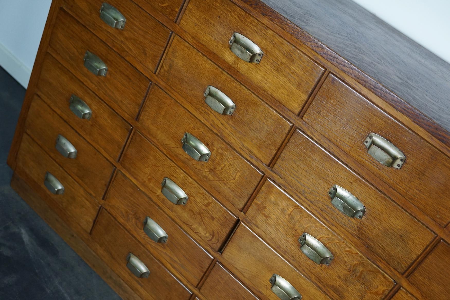 Dutch Industrial Oak Apothecary Cabinet / Bank of Drawers, 1940s 6