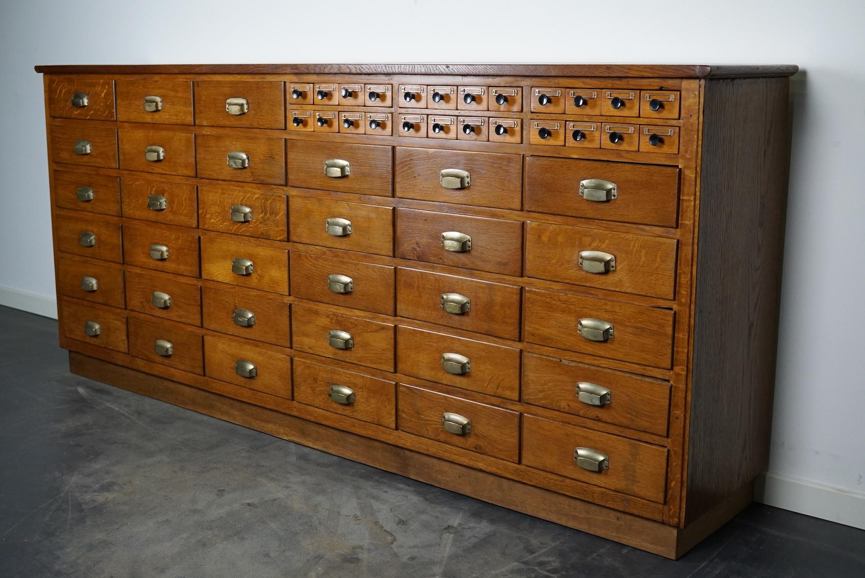 Dutch Industrial Oak Apothecary Cabinet / Bank of Drawers, 1940s 7