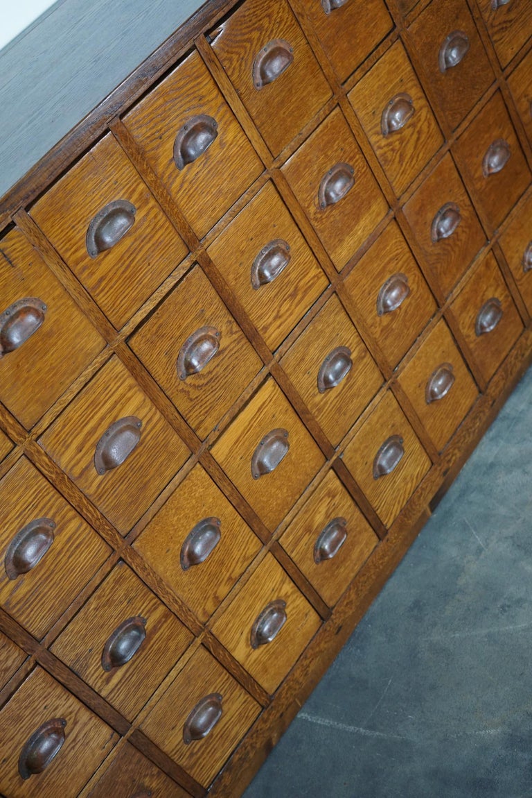 Dutch Industrial Oak Apothecary Cabinet / Bank of Drawers, 1940s For Sale 7