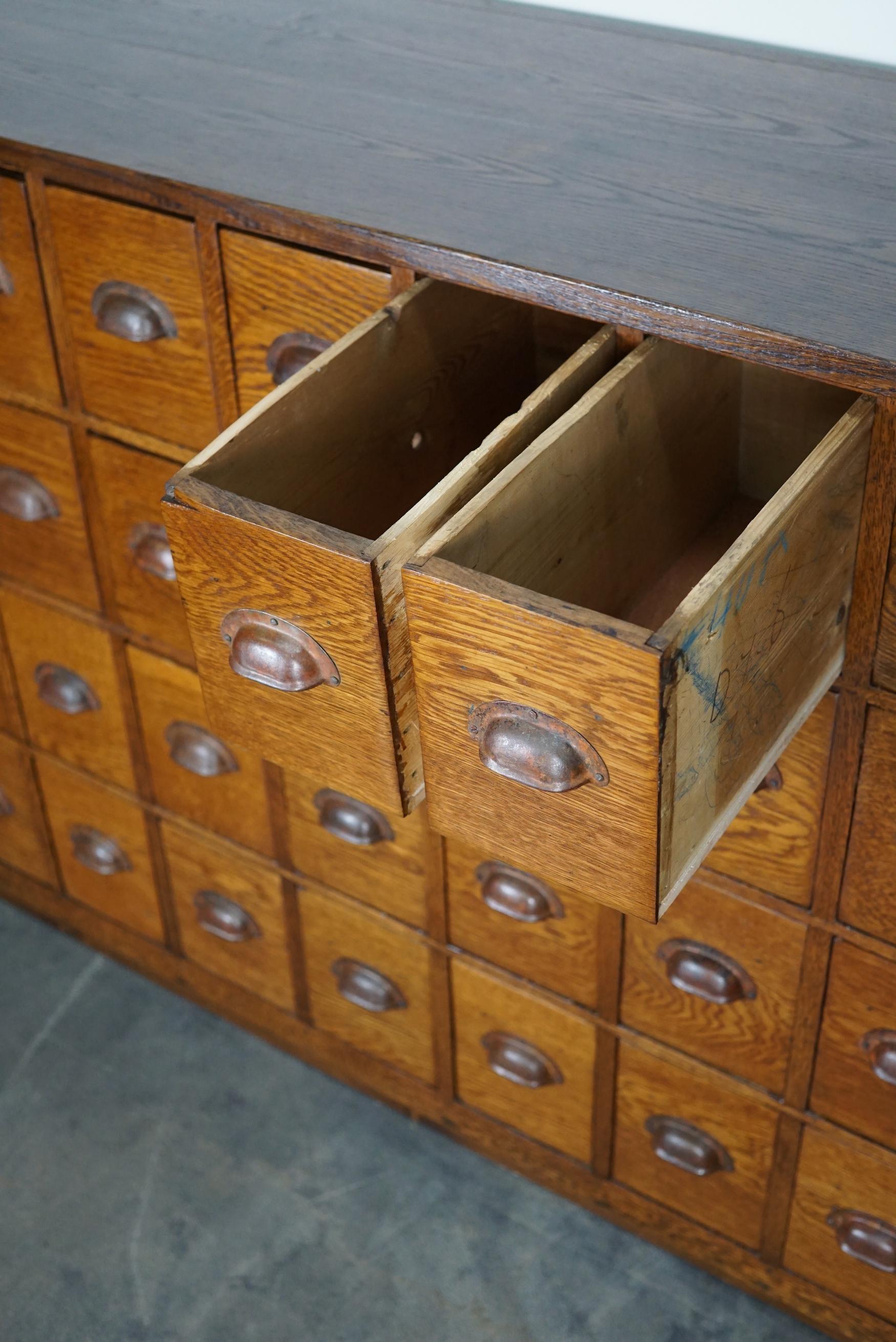 Dutch Industrial Oak Apothecary Cabinet / Bank of Drawers, 1940s 8