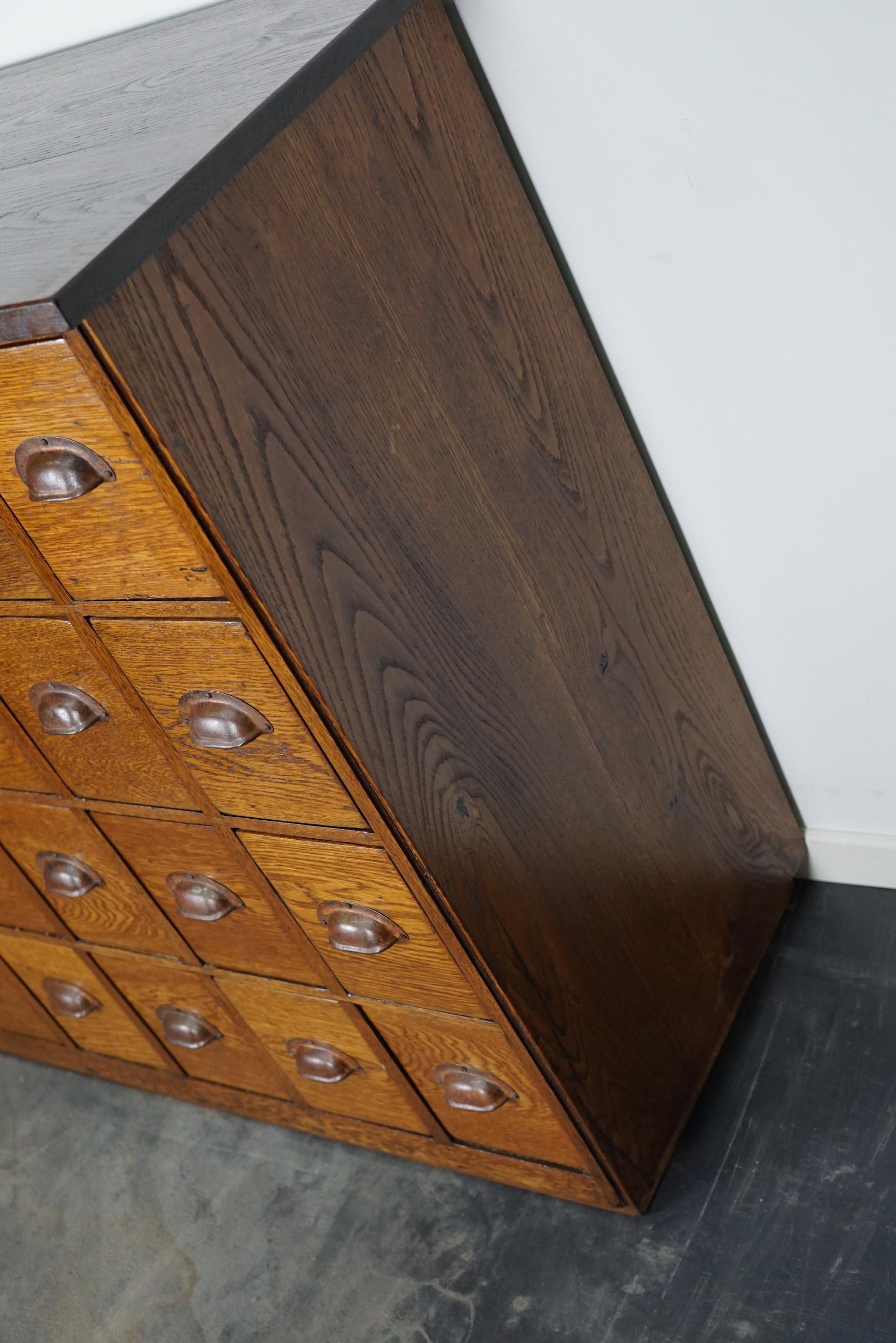 Dutch Industrial Oak Apothecary Cabinet / Bank of Drawers, 1940s 10