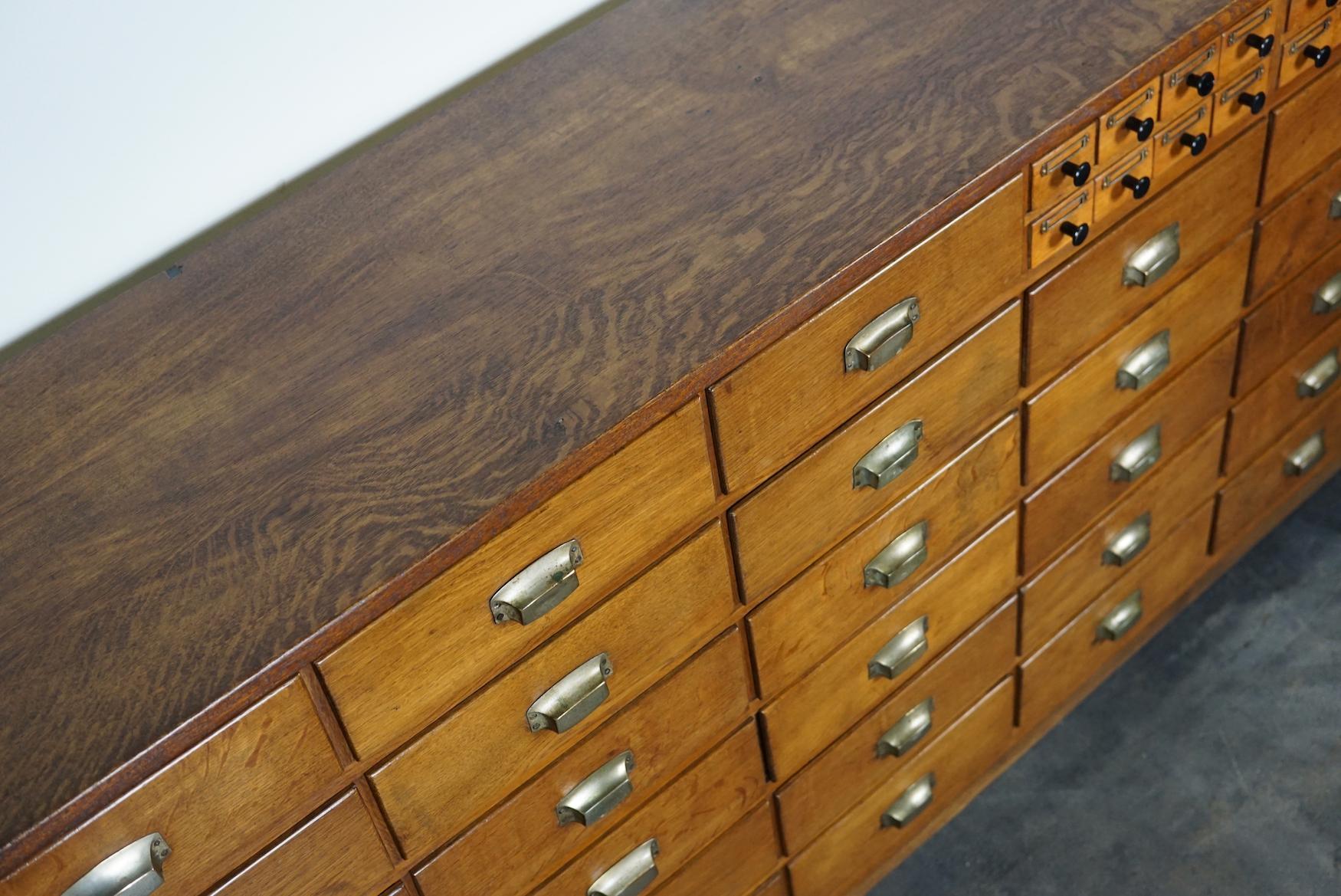 Dutch Industrial Oak Apothecary Cabinet / Bank of Drawers, 1940s 14