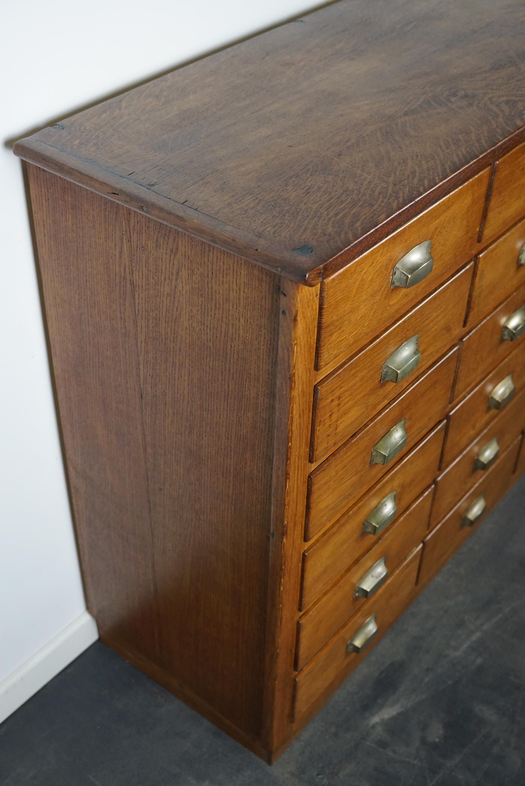 Dutch Industrial Oak Apothecary Cabinet / Bank of Drawers, 1940s 15