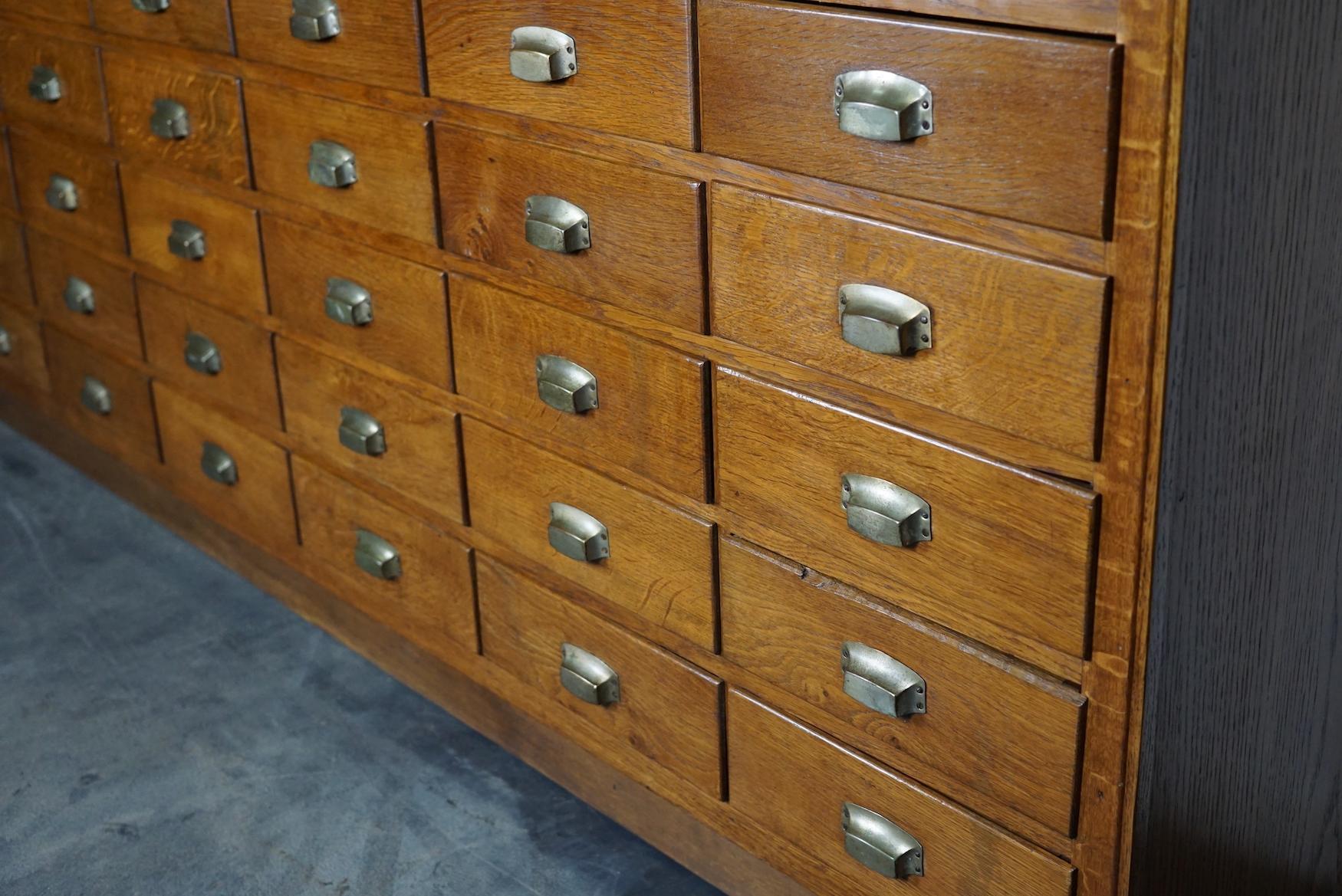 Dutch Industrial Oak Apothecary Cabinet / Bank of Drawers, 1940s 2
