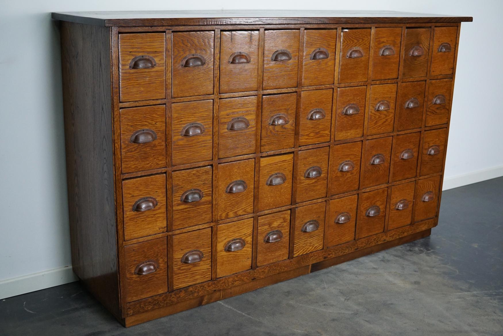 Dutch Industrial Oak Apothecary Cabinet / Bank of Drawers, 1940s 3