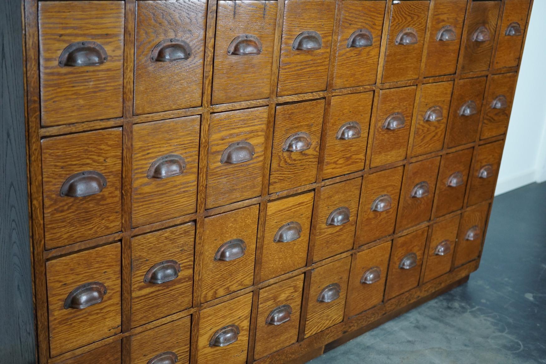 Dutch Industrial Oak Apothecary Cabinet / Bank of Drawers, 1940s 4
