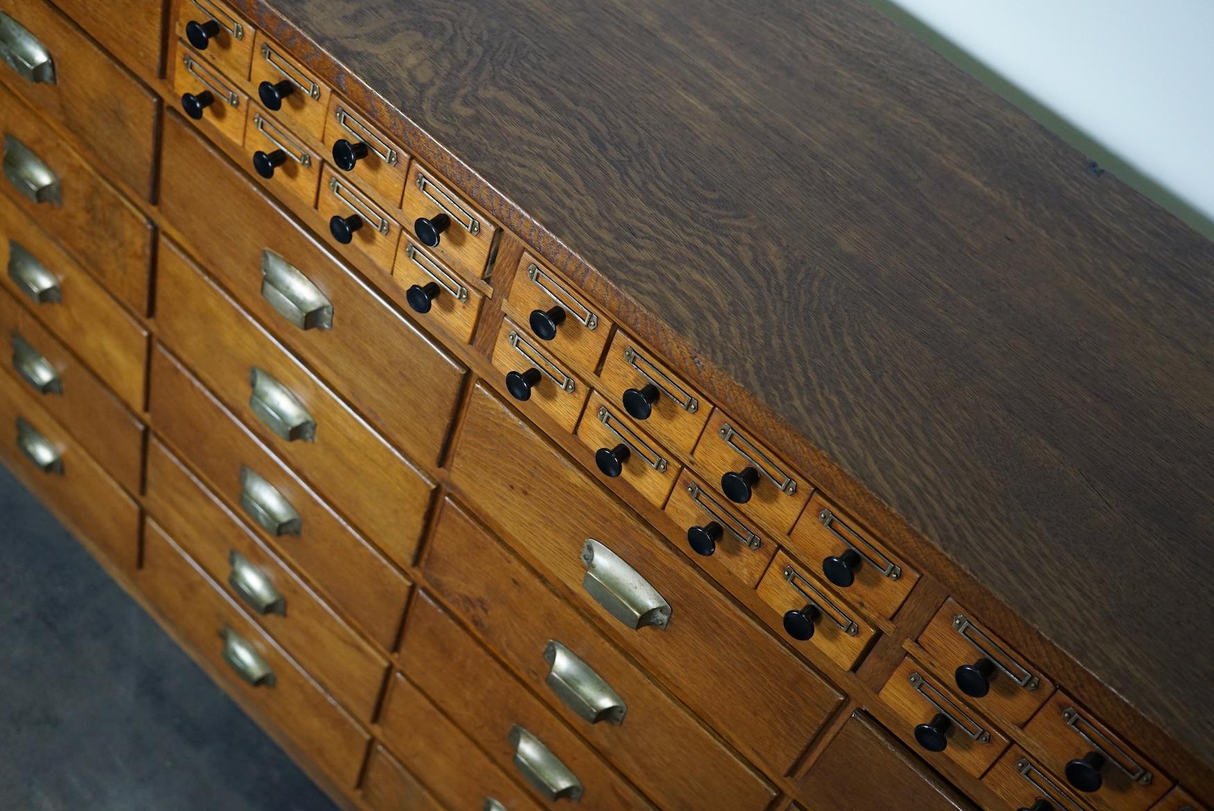 Dutch Industrial Oak Apothecary Cabinet / Bank of Drawers, 1940s 5