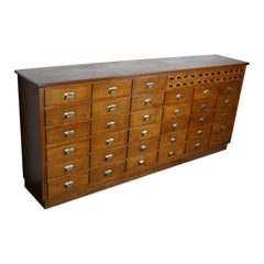 Vintage Dutch Industrial Oak Apothecary Cabinet / Bank of Drawers, 1940s