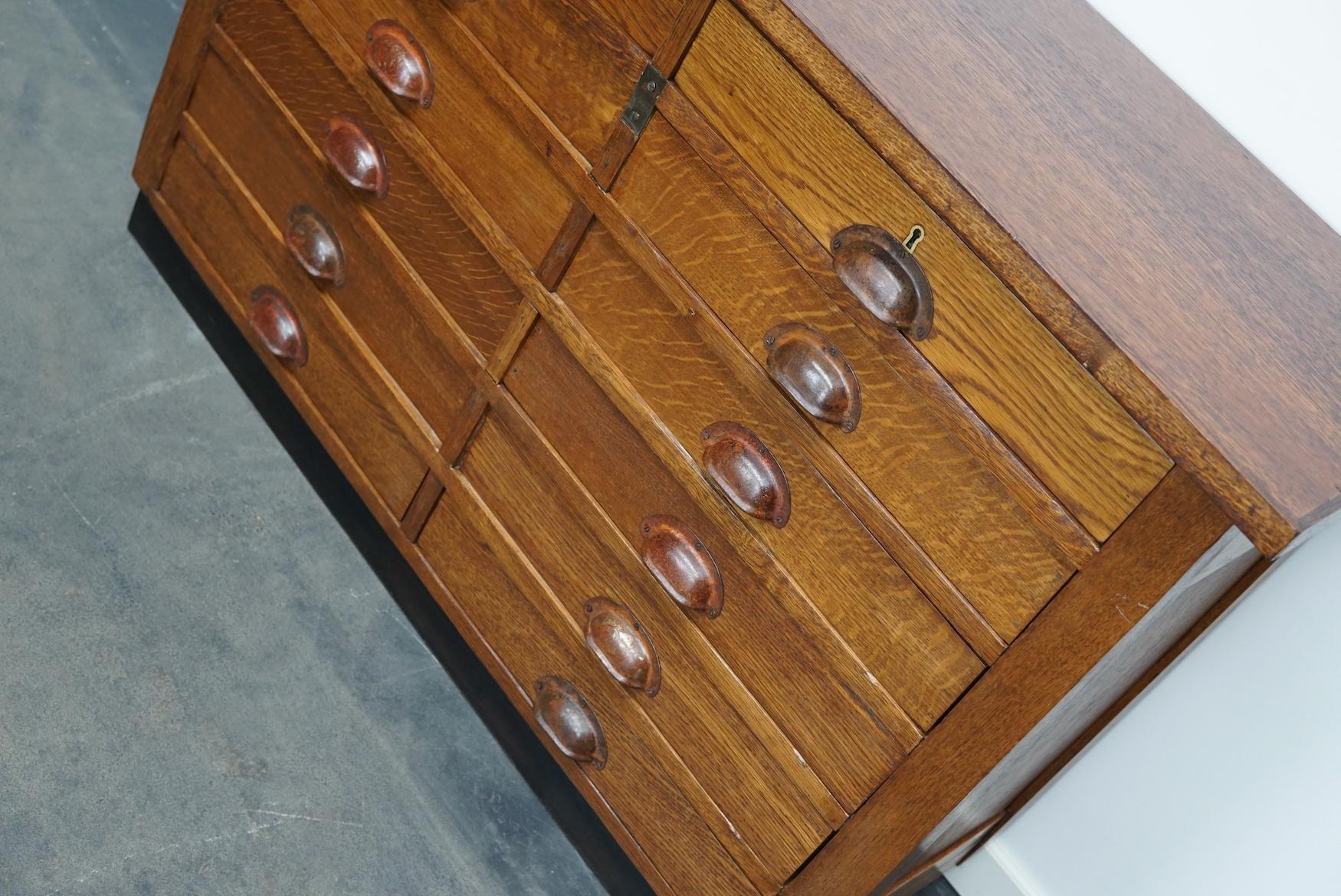 Dutch Industrial Oak Apothecary Cabinet, Mid-20th Century 1