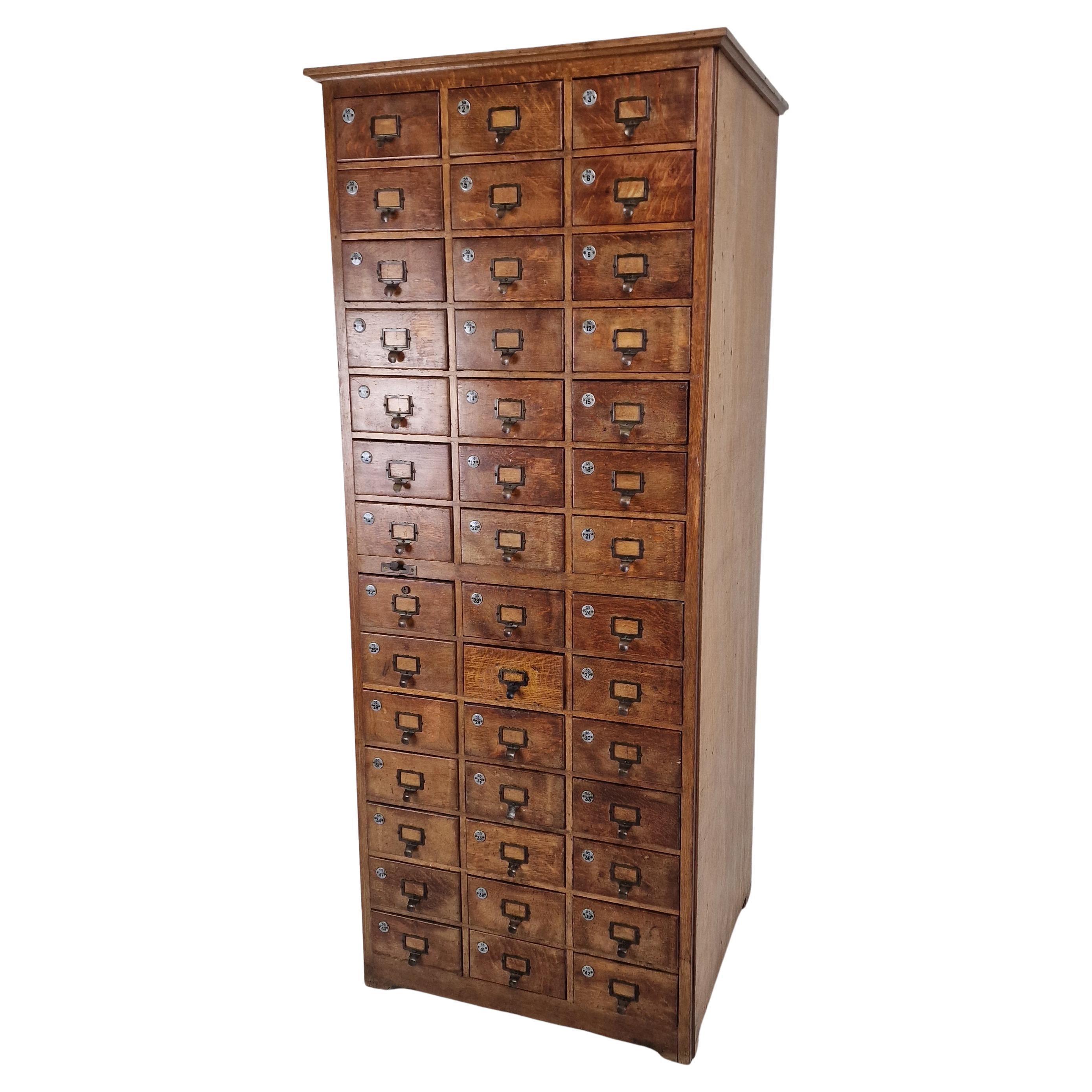 Armadio da farmacia o da archivio industriale olandese in Oak, inizio 20 Century