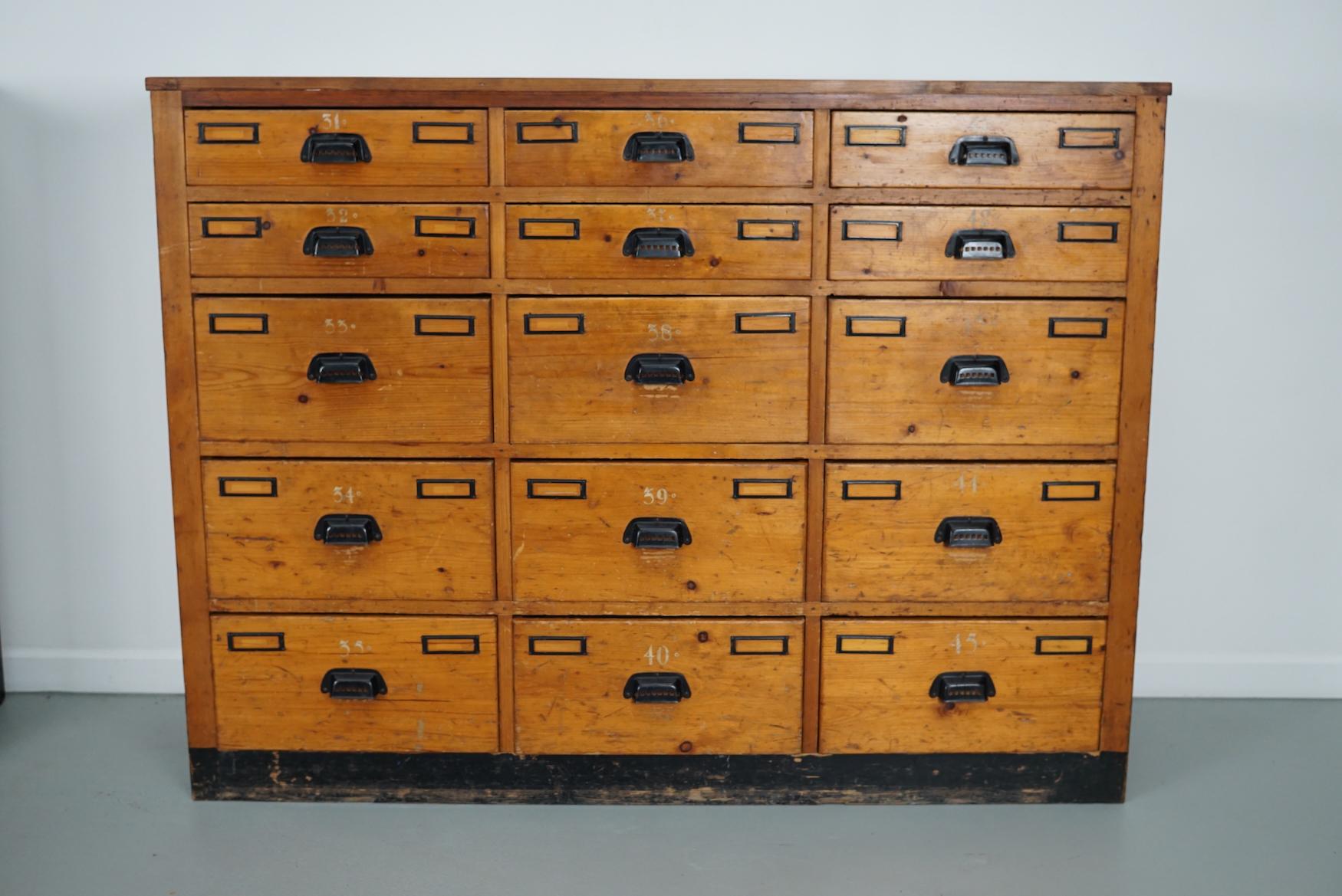 Mid-20th Century Dutch Industrial Pine Apothecary / Workshop Cabinet, circa 1930s For Sale