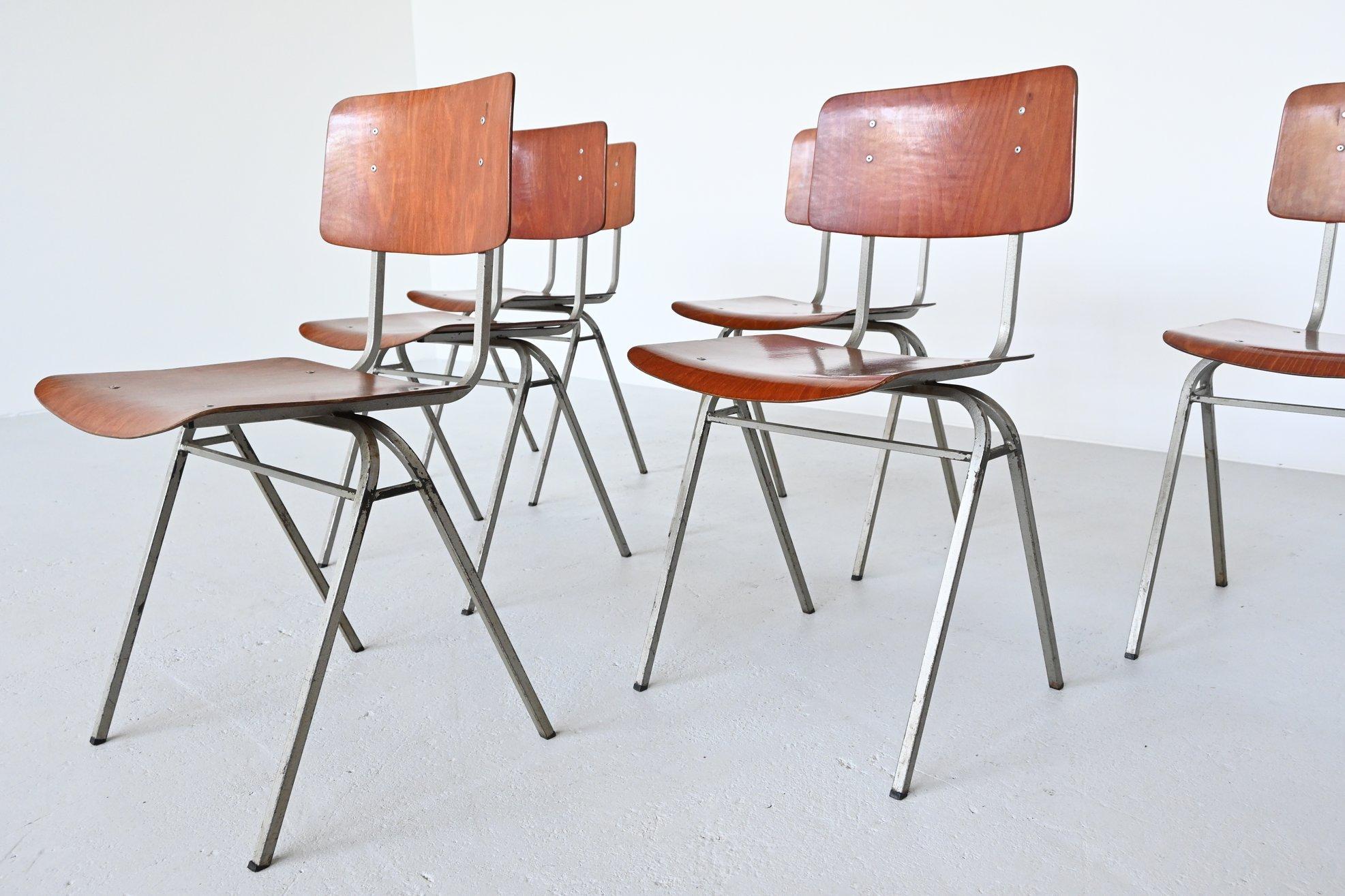 Lacquered Dutch Industrial Stacking Chairs, the Netherlands, 1960