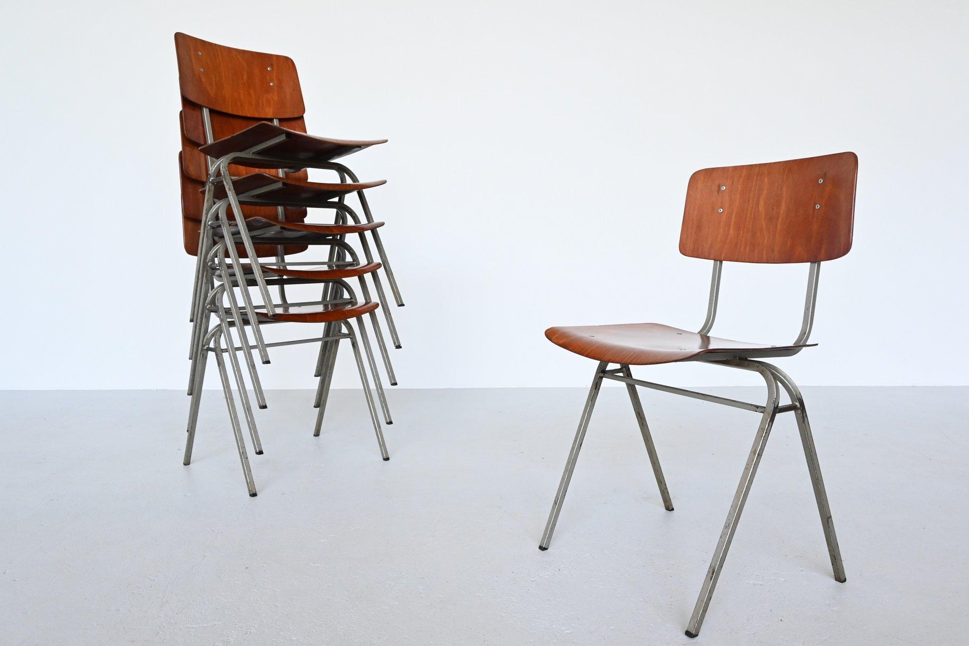 Mid-20th Century Dutch Industrial Stacking Chairs, the Netherlands, 1960