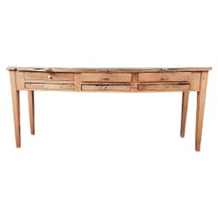 Dutch Industrial Work Console Table With 6 Drawers and Original Hardware