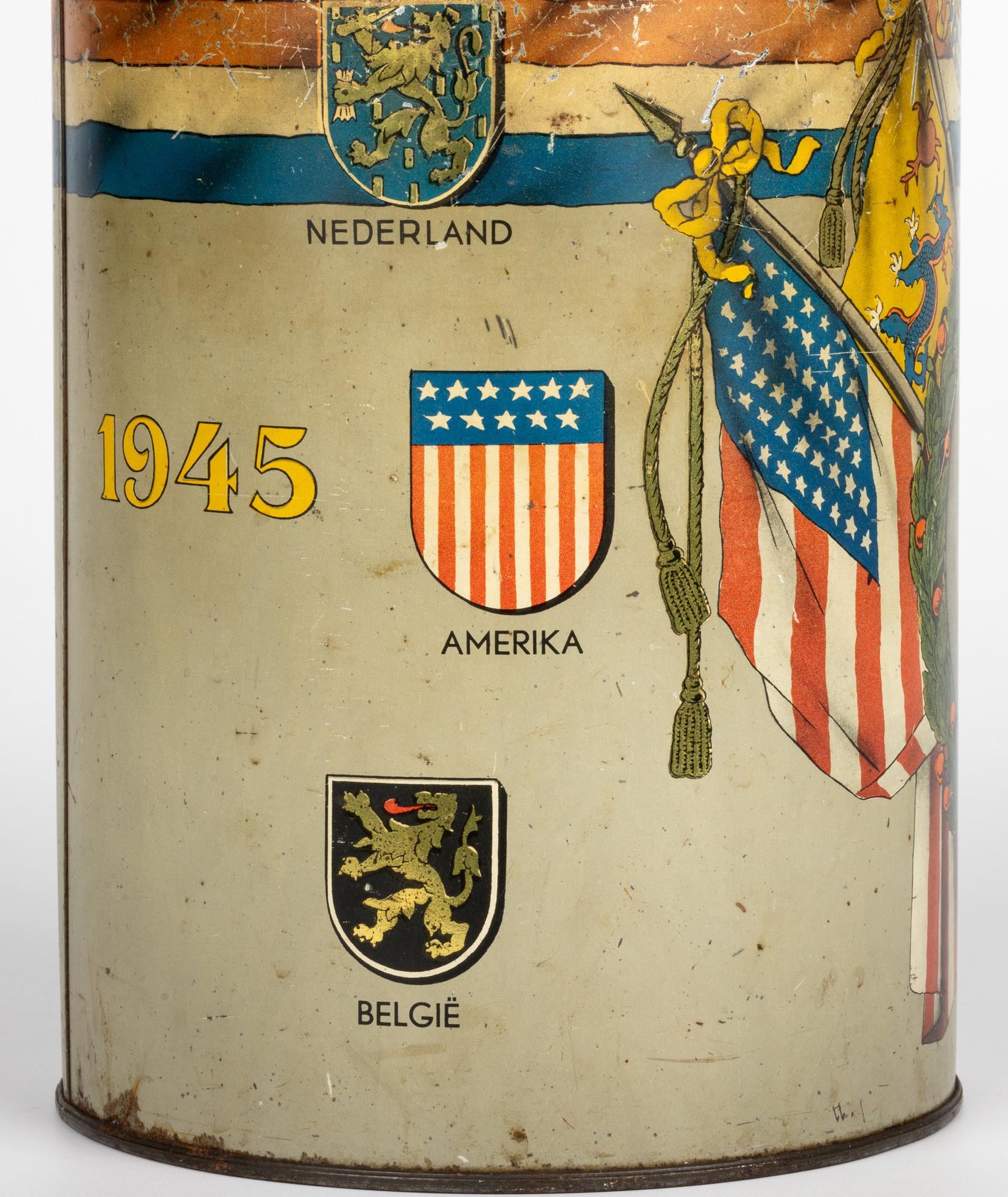Art Deco Dutch Je Maintiendrai World War Two Peace Biscuit Tin For Sale
