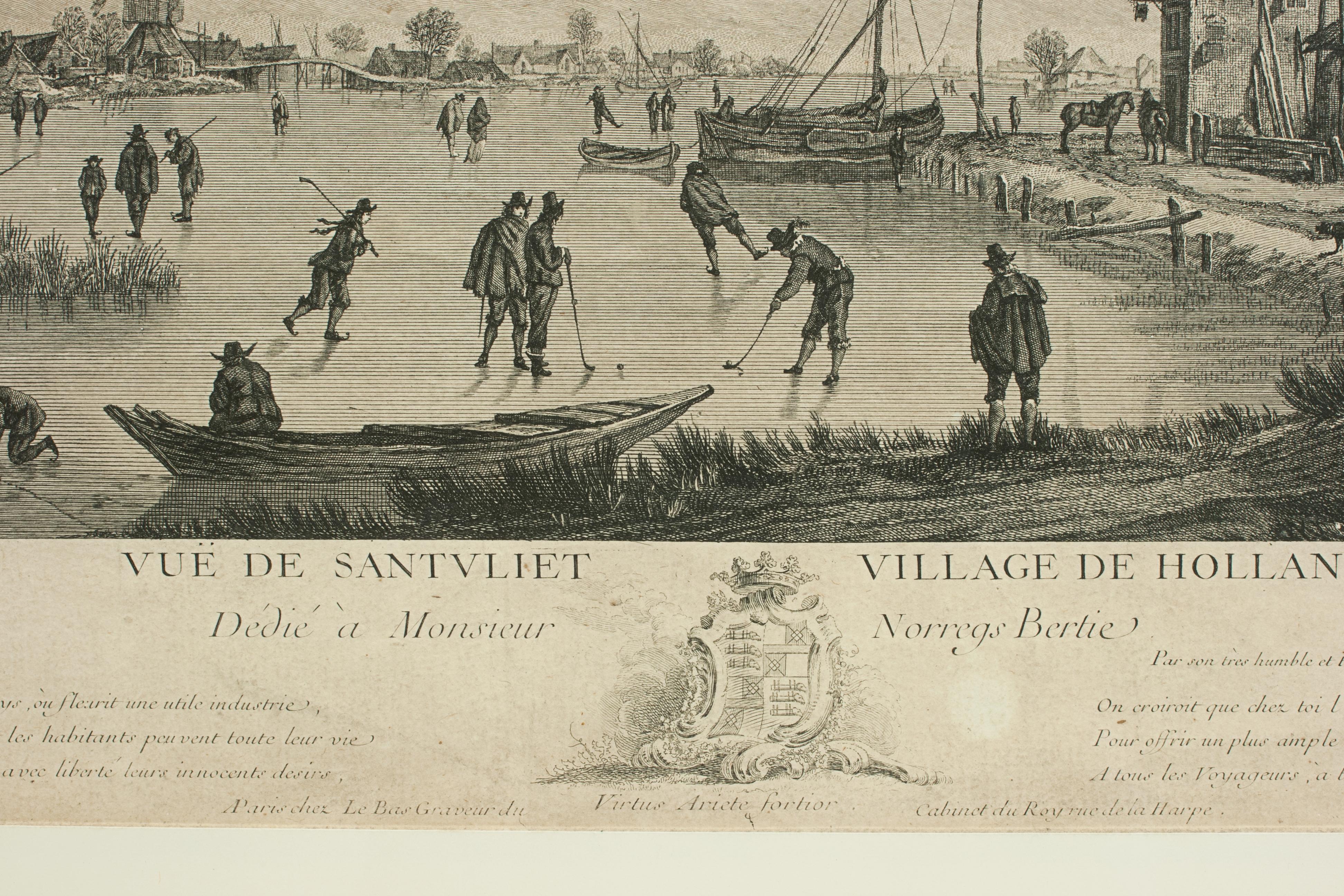 Stampa olandese Kolf, Vuë De Santvliet Village De Hollande, Incisione di golf in vendita 5
