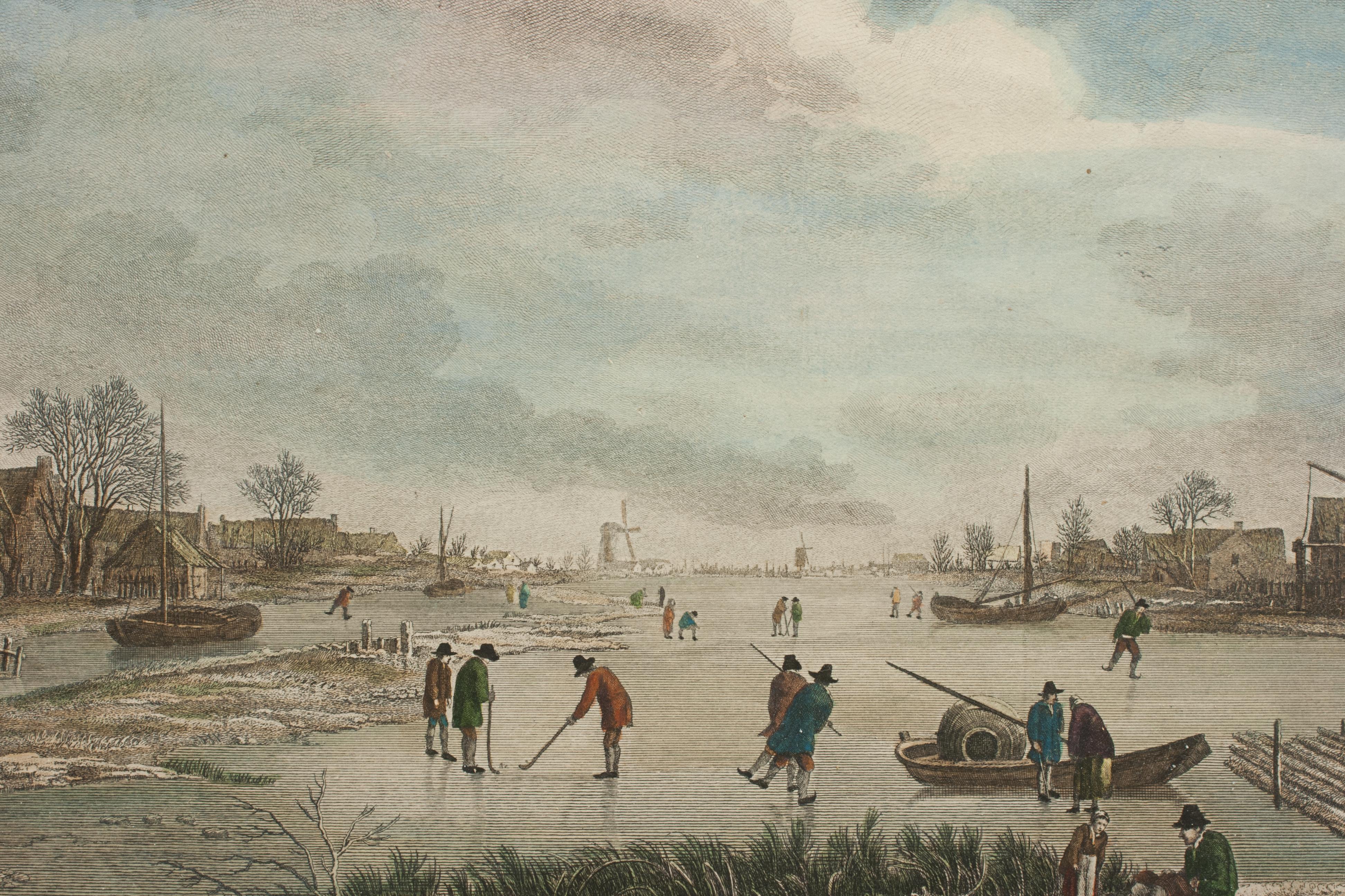 18th Century and Earlier Dutch Kolf Print, Winter, Golf Engraving For Sale