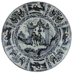 Dutch Kraak Large Plate Charger Delftware Delft Blue Zotje and Lady