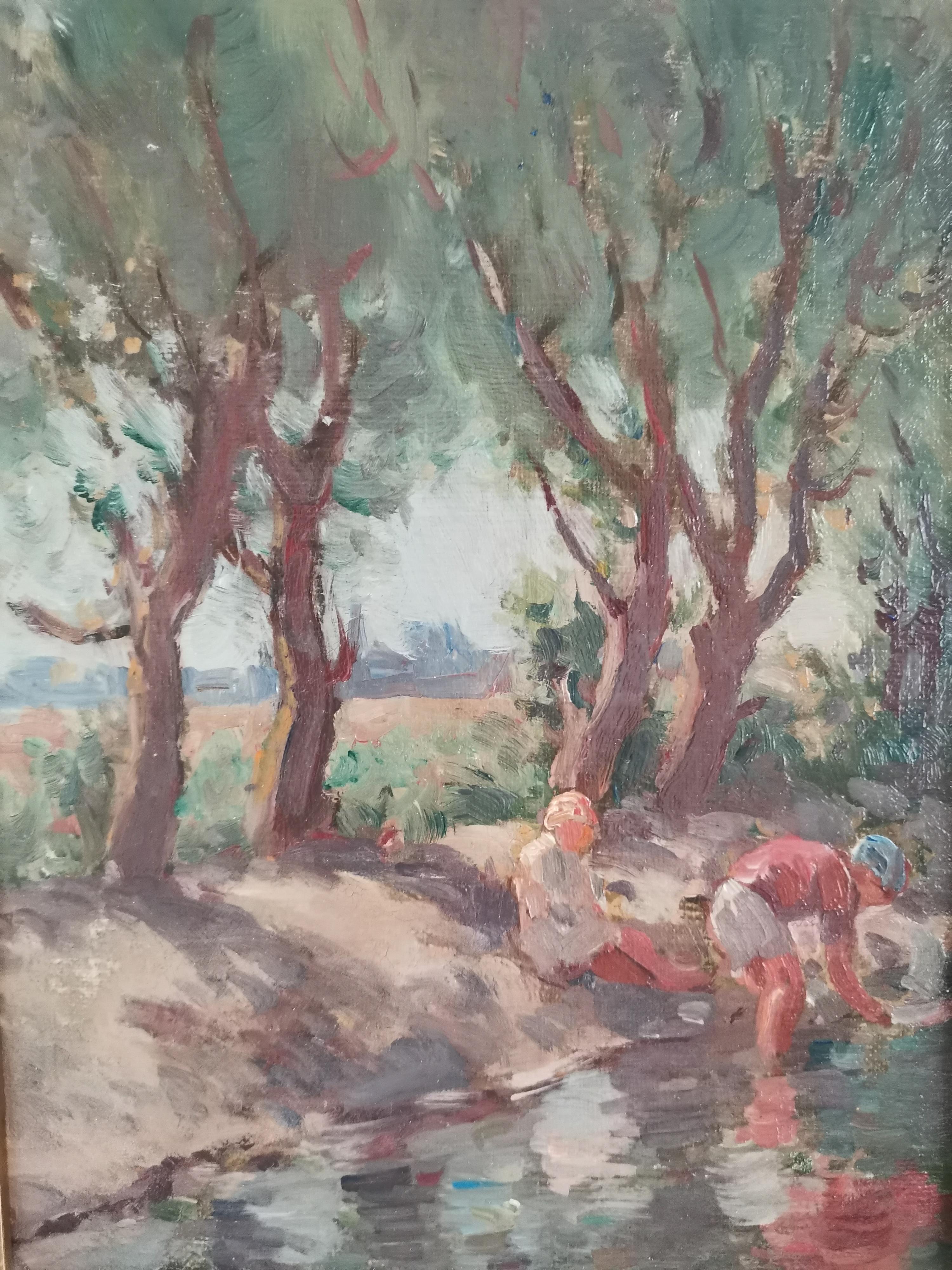 Scandinavian Dutch Landscape 1930s Oil on Canvas For Sale