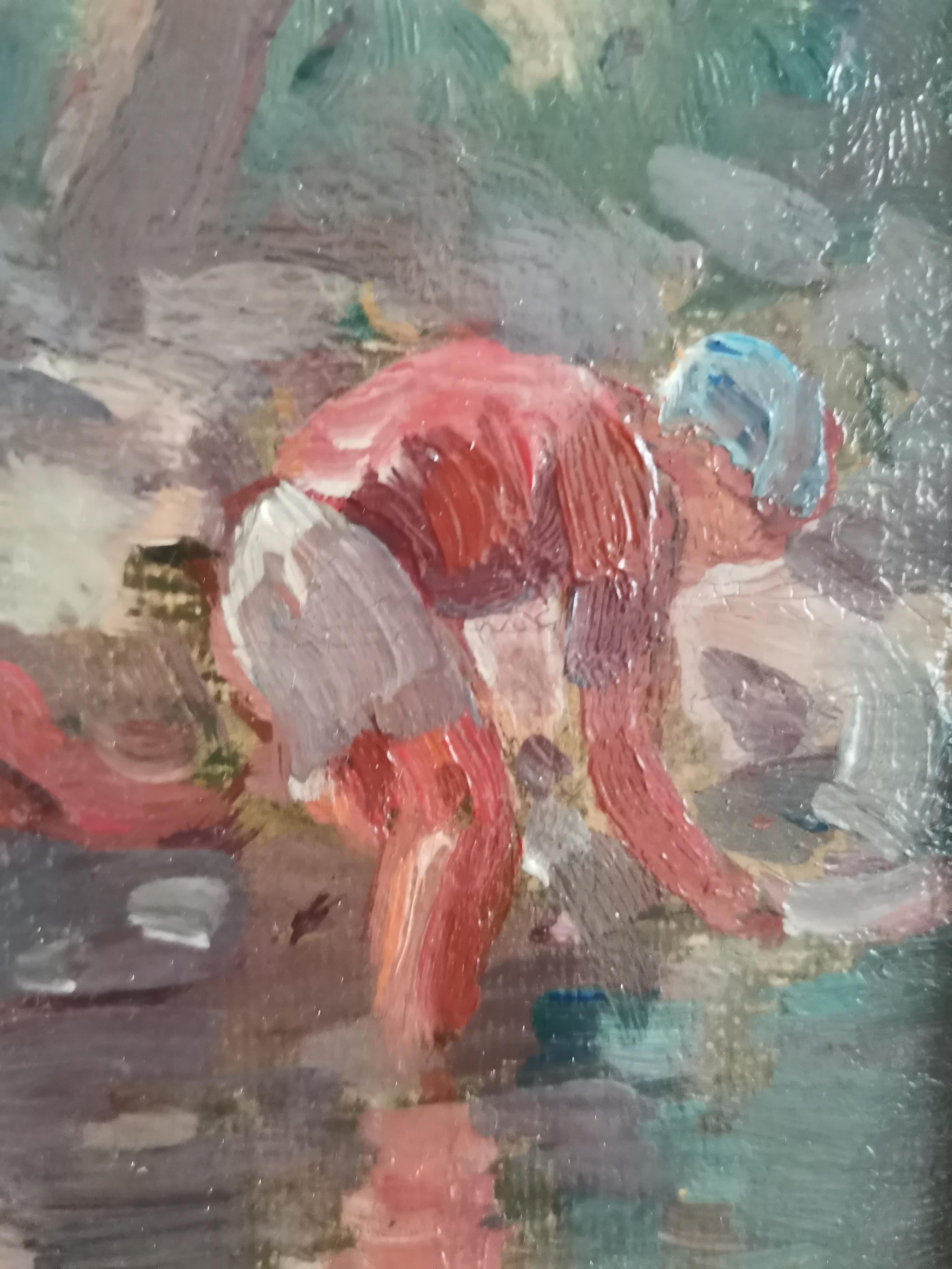 Oiled Dutch Landscape 1930s Oil on Canvas For Sale