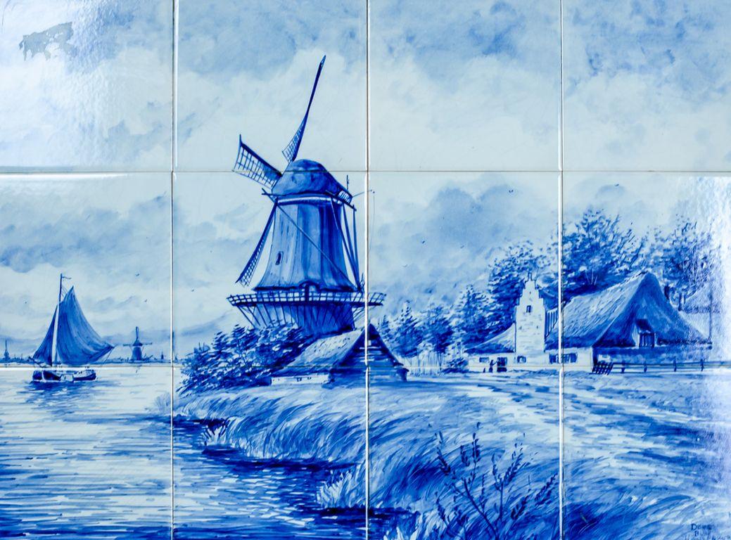 Dutch Landscape Made of Ceramic Tiles, Faience from Delft, circa 1960 In Good Condition In Opole, PL