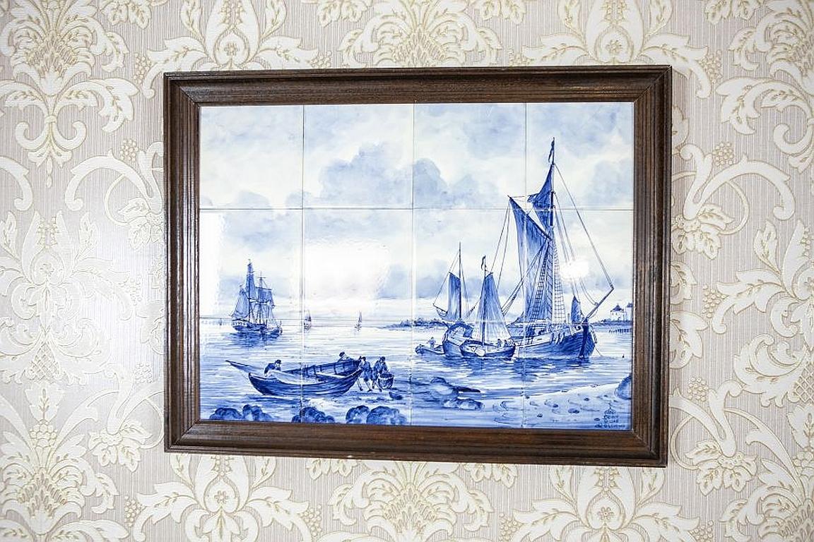 Dutch Landscape Made of Ceramic Tiles – Faience From Delft, circa 1960s

We present you this image presenting a Dutch landscape which is closed in an oak frame. It is from the 1960s. The landscape is in cobalt, which is commonly known as “Delft