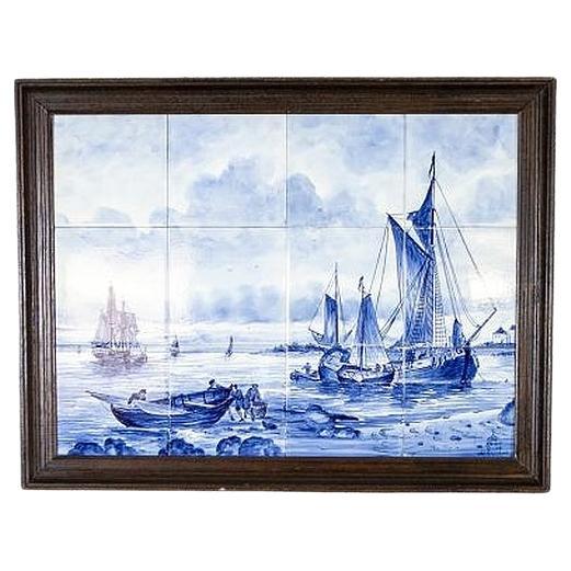 Paysage hollandais en carreaux de céramique - Faience de Delft, vers les années 1960 en vente