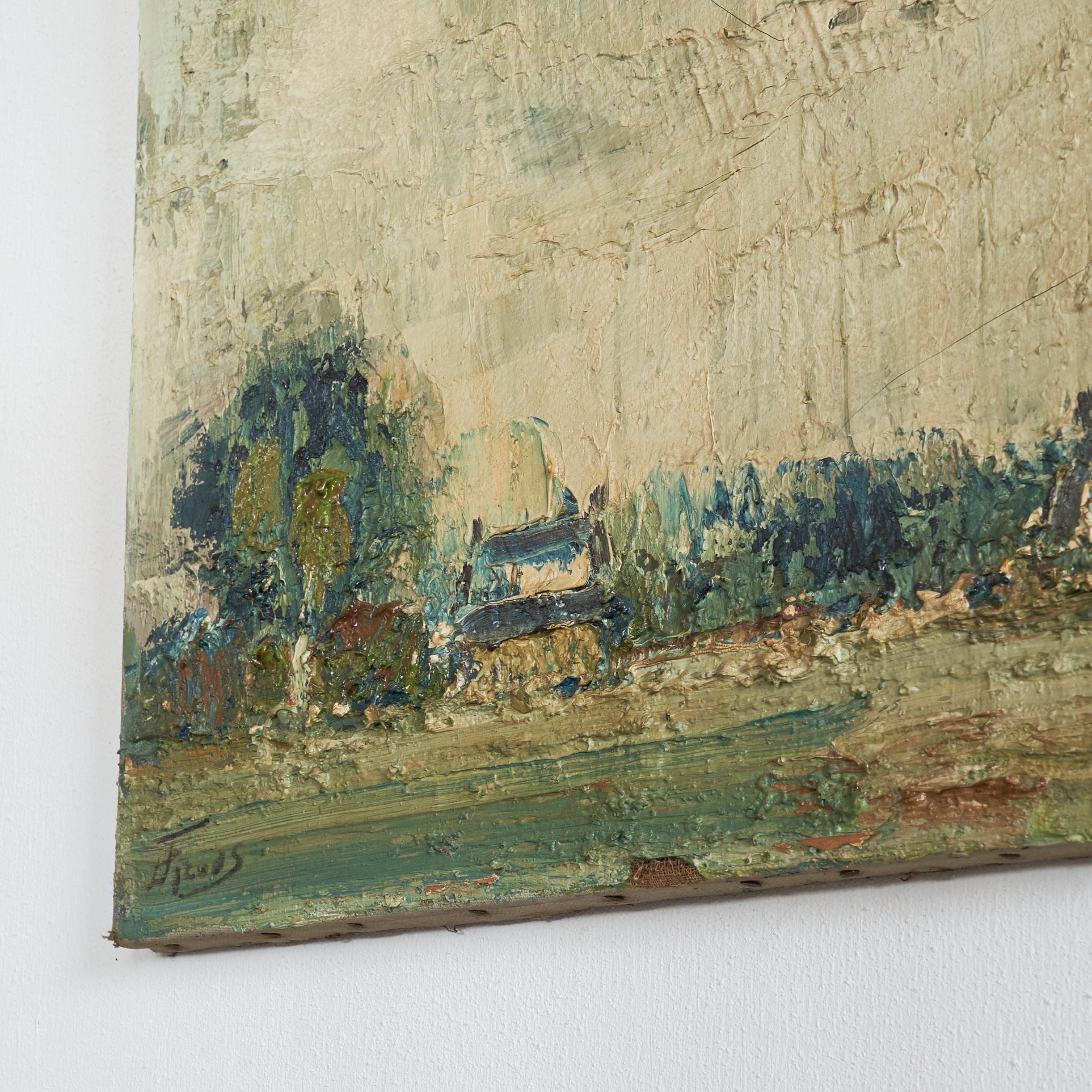 Niederländische Landschaft Öl auf Leinwand 1940er Jahre (Handbemalt) im Angebot