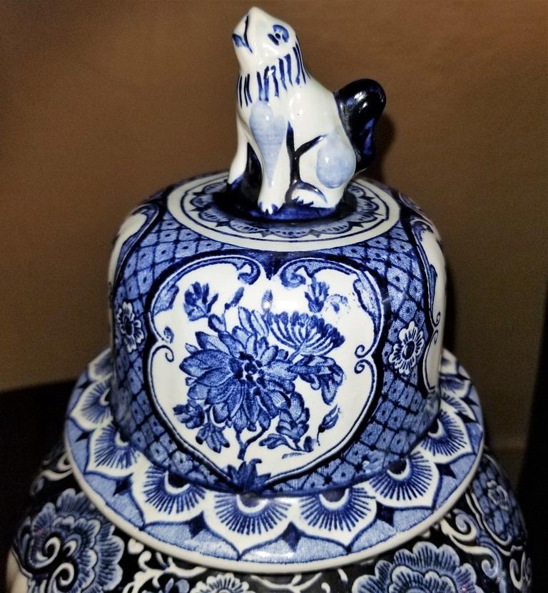 Dutch Large Boch Delft Foo Dog Royal Sphinx Lidded Vase or Urn 1