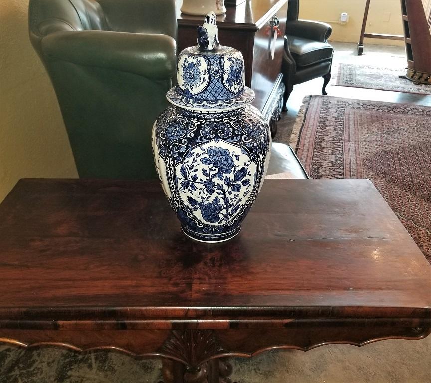 Dutch Large Boch Delft Foo Dog Royal Sphinx Lidded Vase or Urn 5