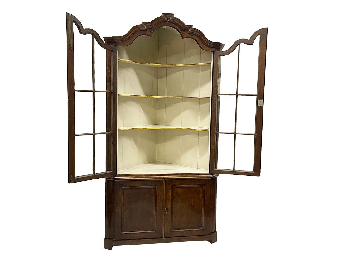 Walnut Dutch large corner display cabinet, ca 1780-1800 For Sale