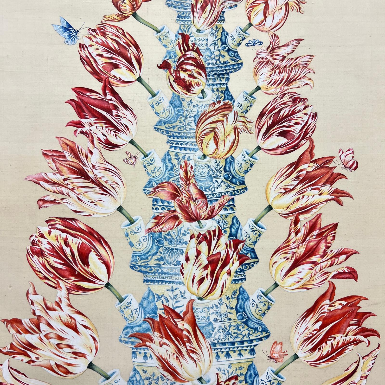 Dutch, Large Framed Tulip Vase Painting Delft 4