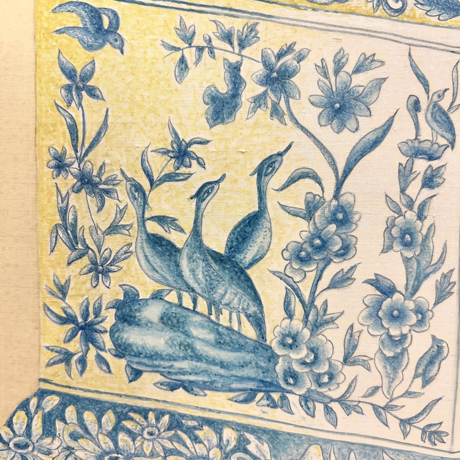 Linen Dutch, Large Framed Tulip Vase Painting Delft