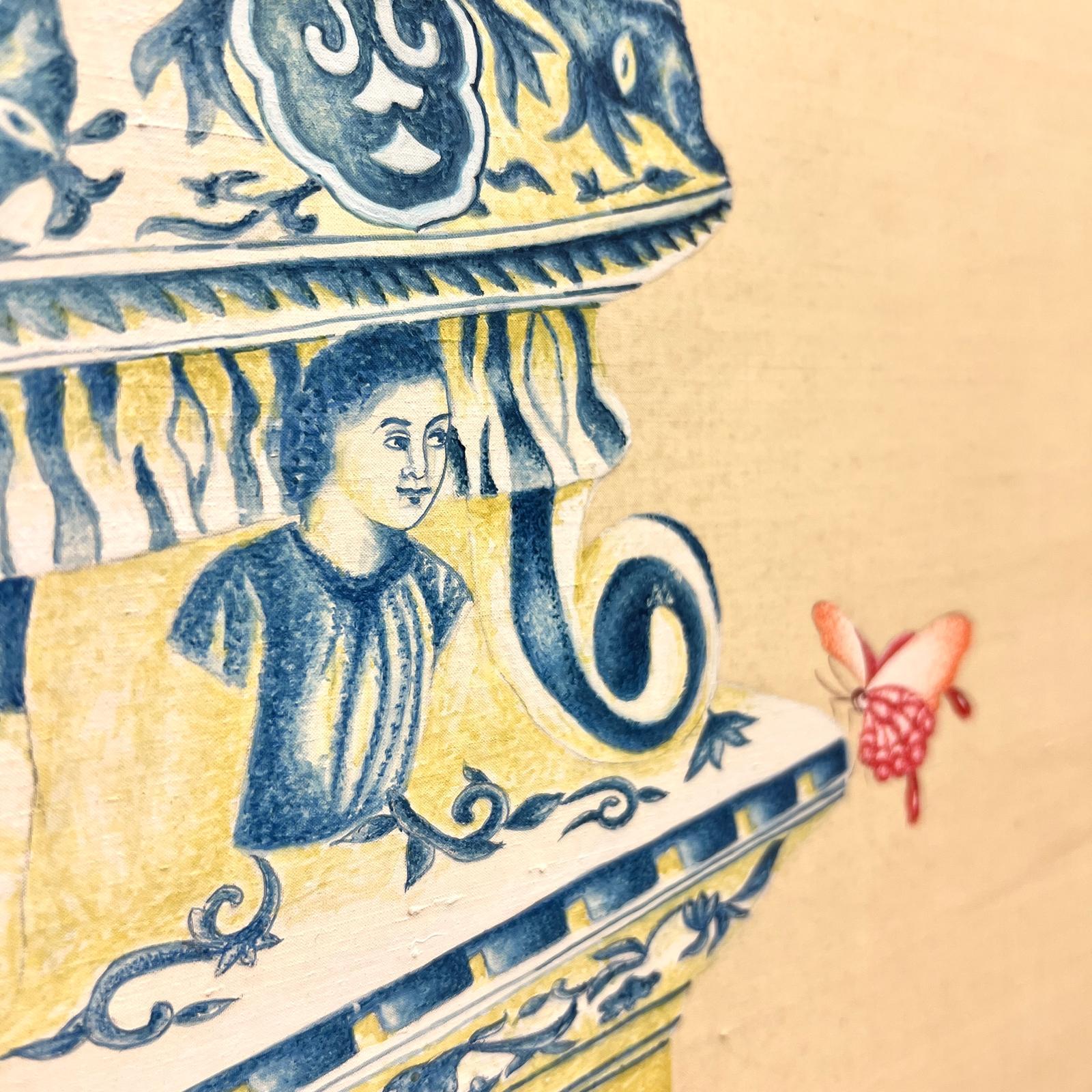 Dutch, Large Framed Tulip Vase Painting Delft 1