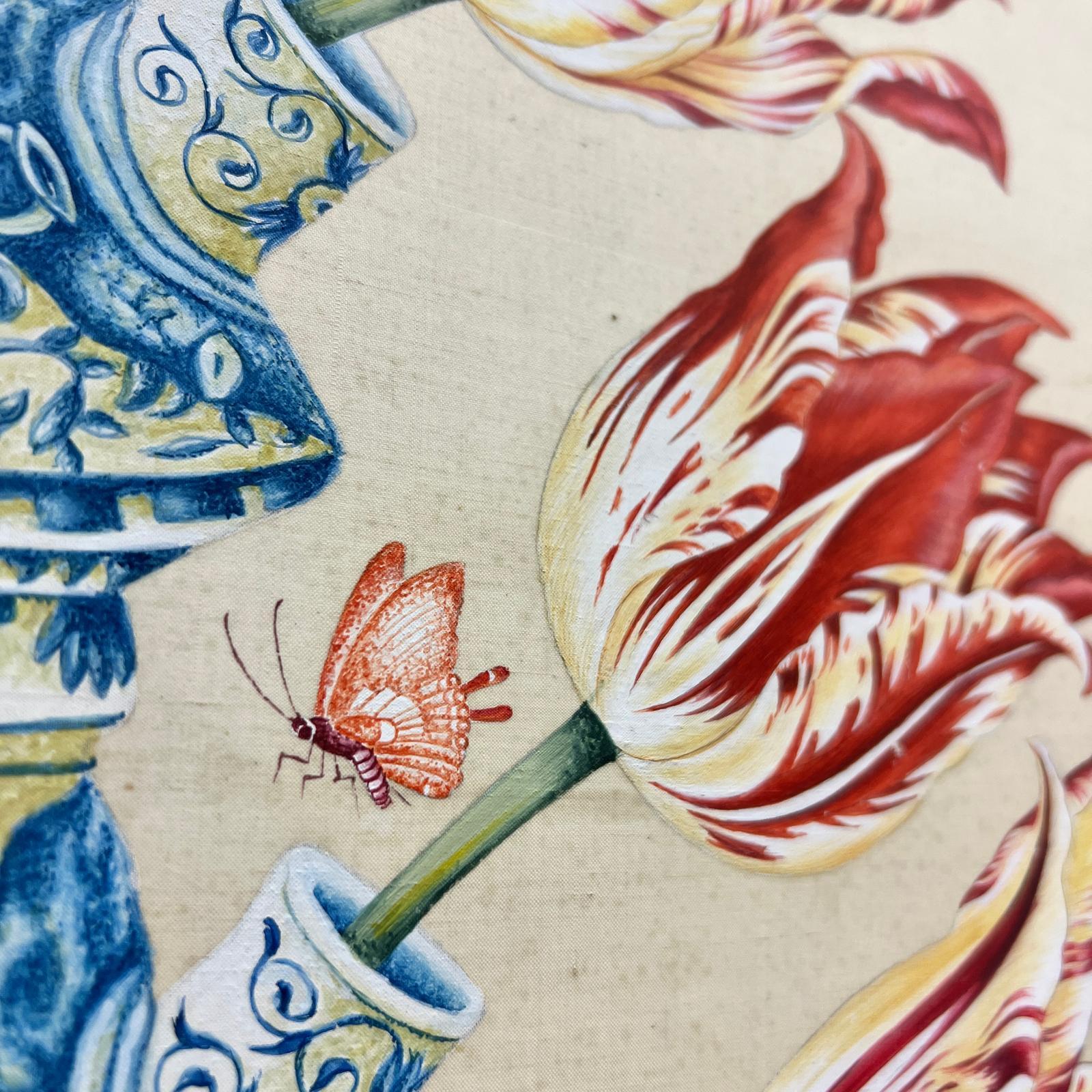 Dutch, Large Framed Tulip Vase Painting Delft 2