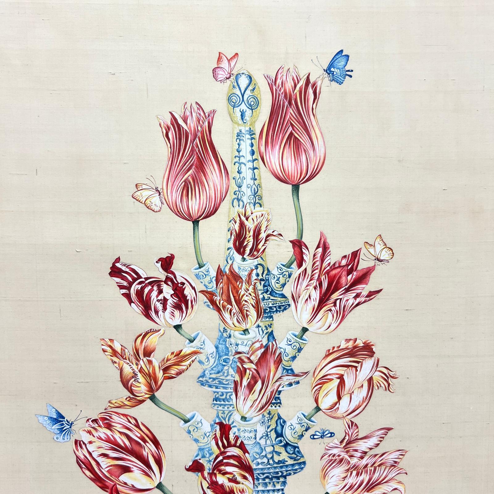 Dutch, Large Framed Tulip Vase Painting Delft 3