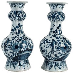 Antique Dutch Late 17th Century, Delft Faience Pair of Gourd-Shaped Vases, circa 1700