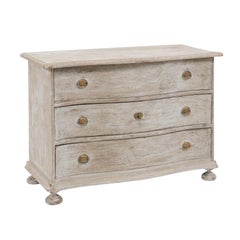 Dutch Late 18th Century Painted Pine Three-Drawer Bombé Chest with Bun Feet