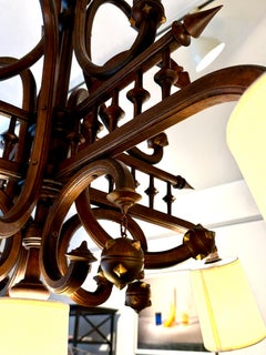 Aesthetic Movement Carved Wood Chandelier, 5 Lights