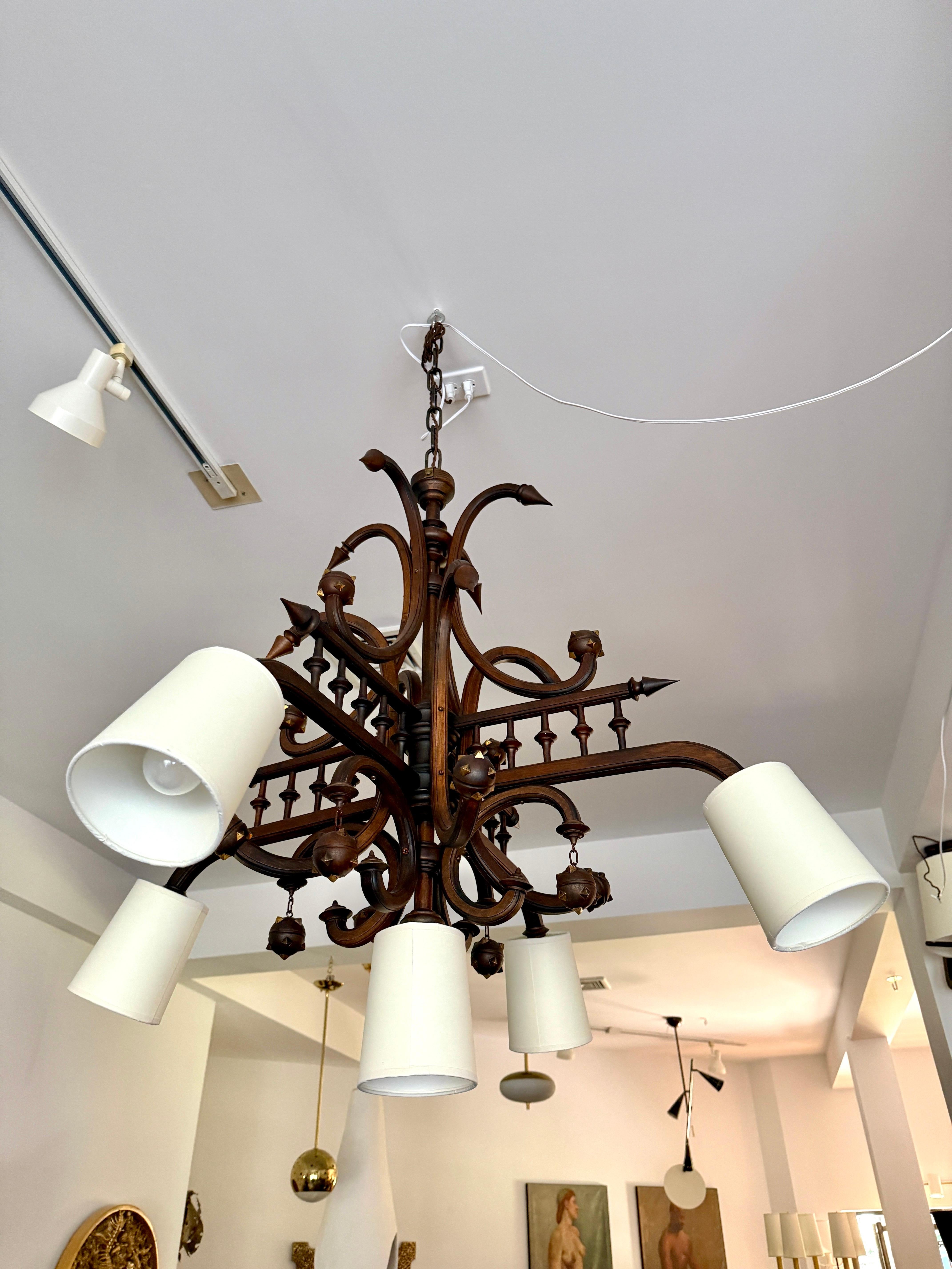 Lampadario olandese in legno intagliato della fine del XIX secolo, a 5 luci in vendita 2