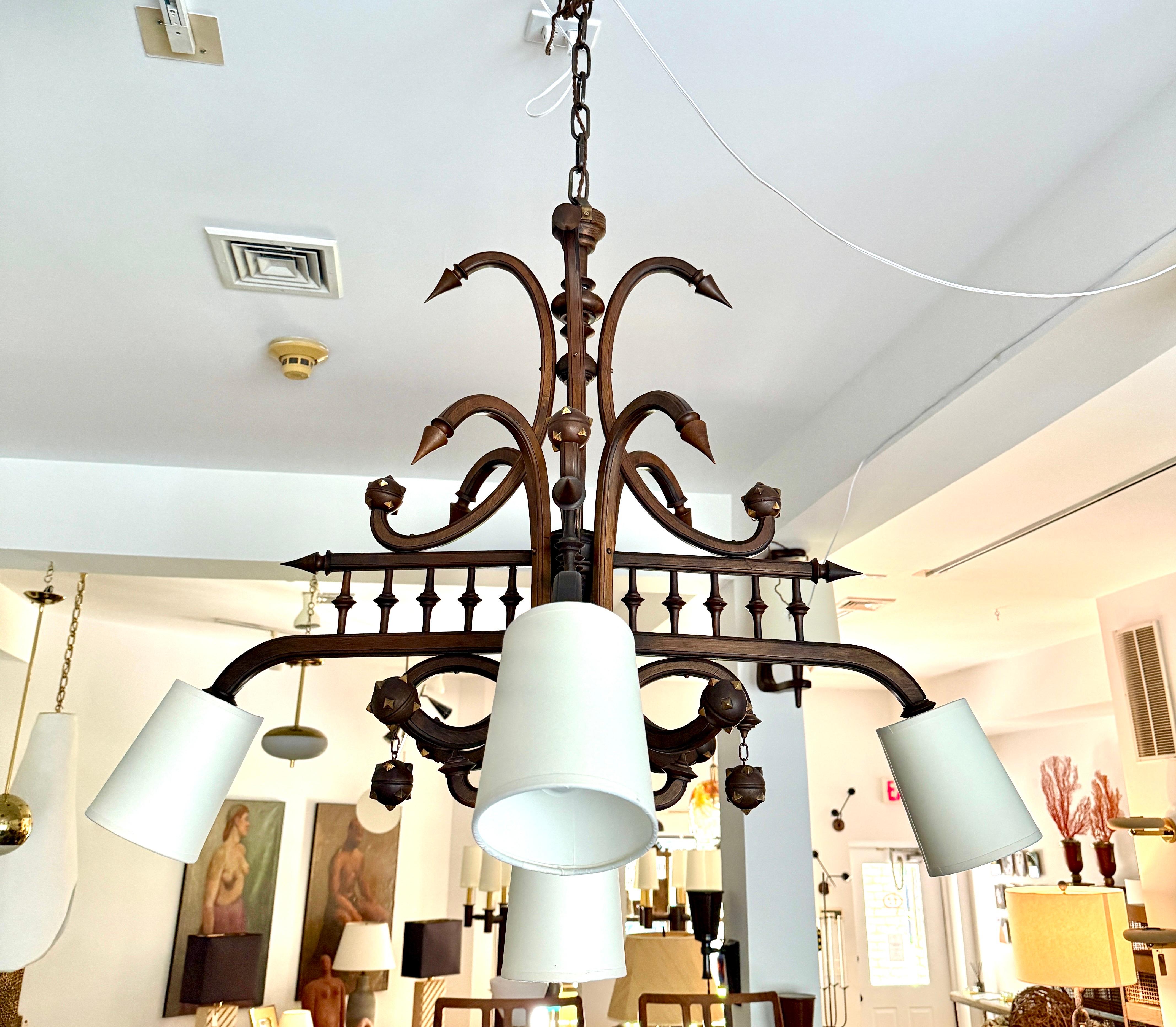 Lampadario olandese in legno intagliato della fine del XIX secolo, a 5 luci in vendita 3