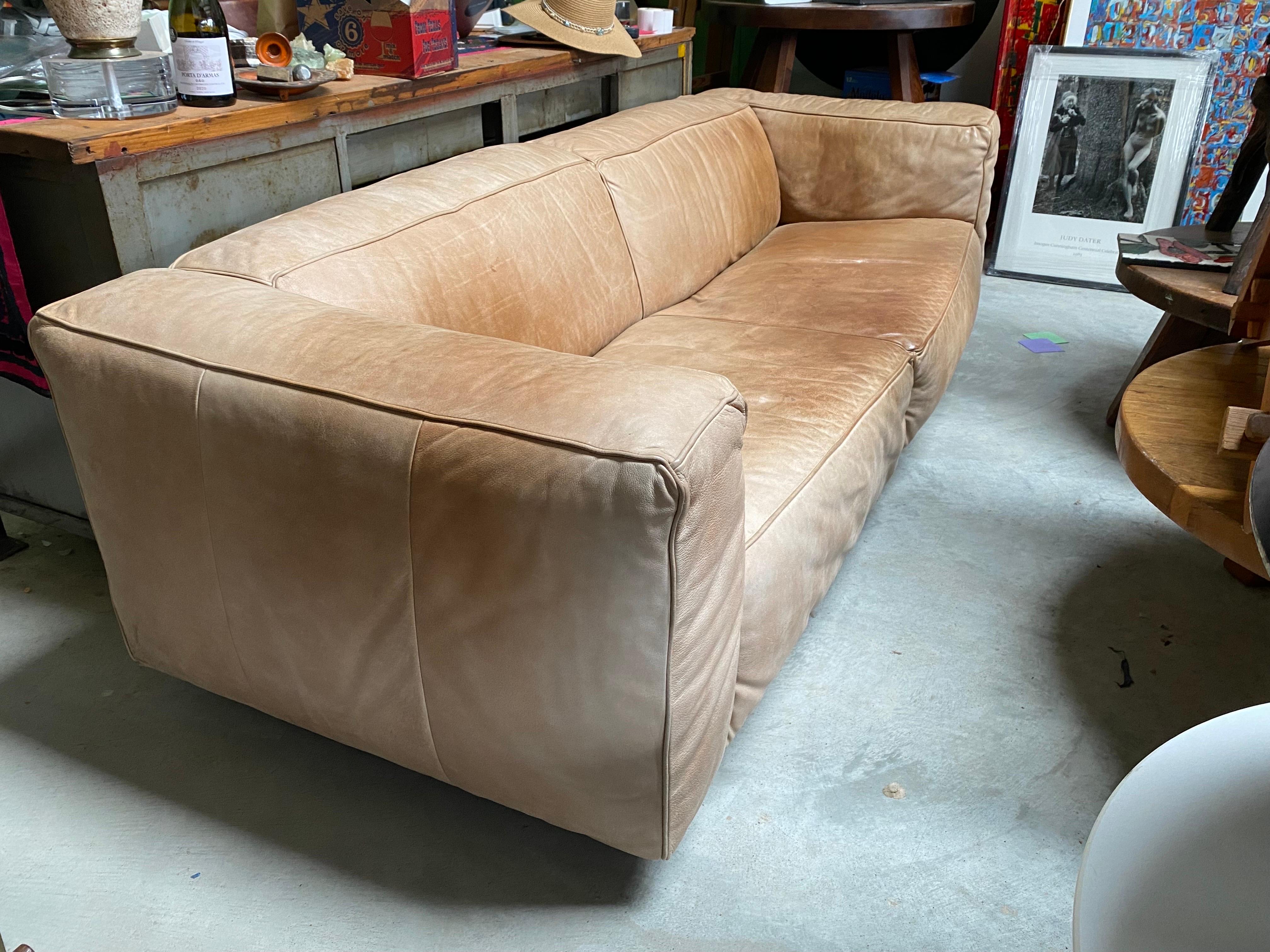 Dutch Leather Sofa, Circa 1970s In Good Condition In San Antonio, TX