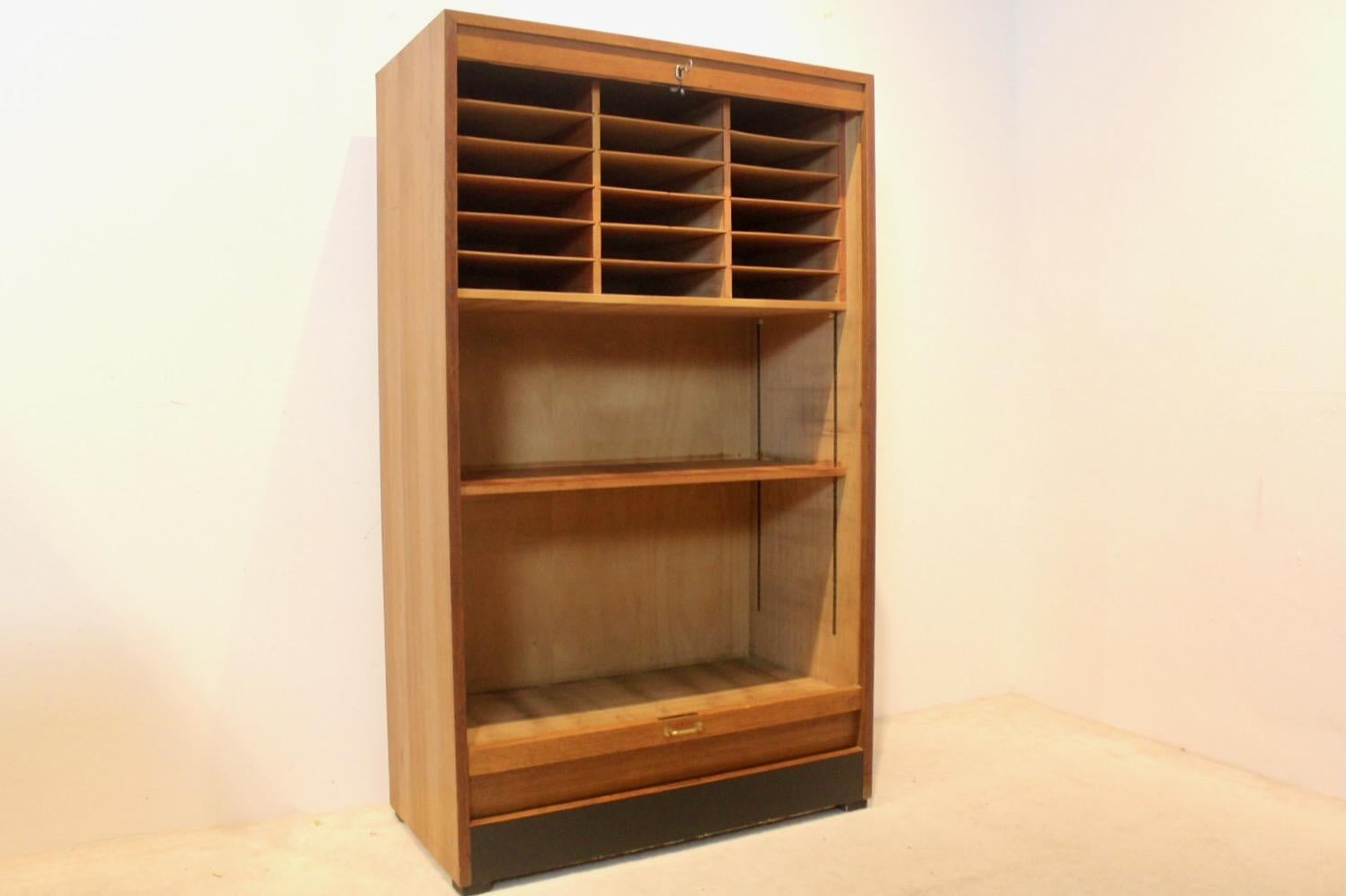 Mid-Century Modern Dutch Library Office Storage Cabinet with Sliding Door For Sale