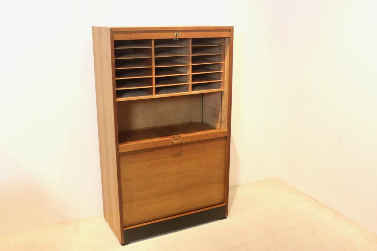 20th Century Dutch Library Office Storage Cabinet with Sliding Door For Sale