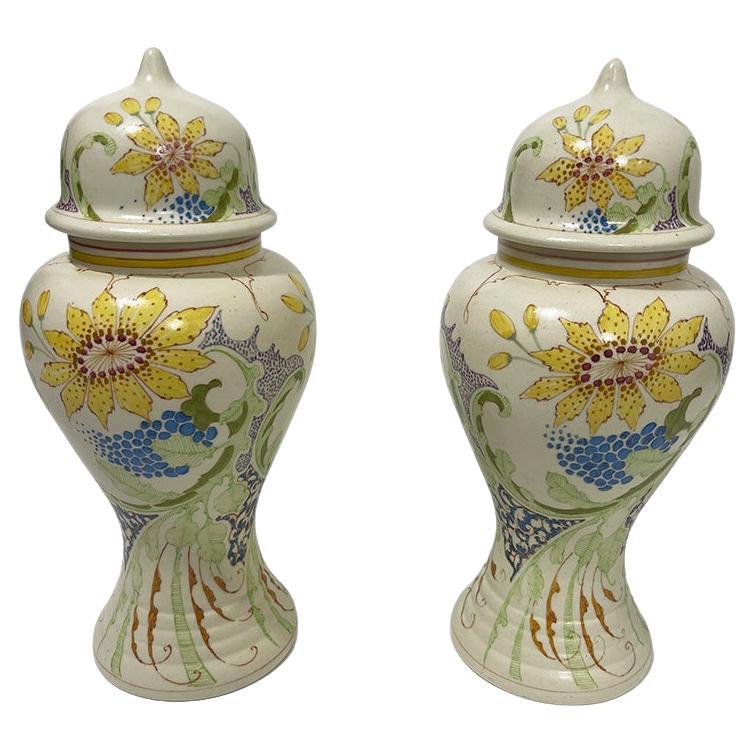 Dutch lidded vases by Ivora Gouda Pottery, ca 1915 For Sale